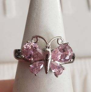 PINK CRYSTAL BUTTERFLY S925 PLATED  RING